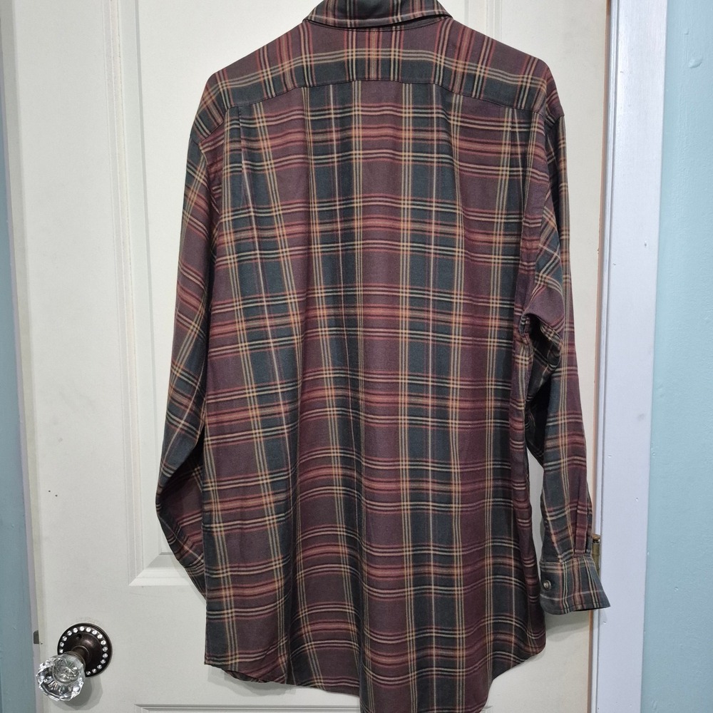 Polo Ralph Lauren Cagney Mens Large Plaid Cotton Wool Button Down Shirt Burgundy - Picture 3 of 5